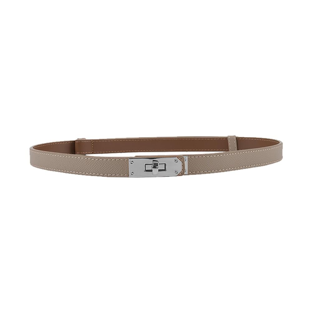 5783 Women's Skinny Leather Belt With Adjustable Silver Turn-lock Buckle